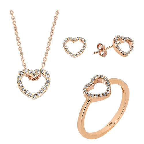 Diamant Herz Schmuckset in 585er 14 Karat Rosegold/Rotgold – handgefertigter Diamantschmuck aus Feingold | Sirius Diamant
