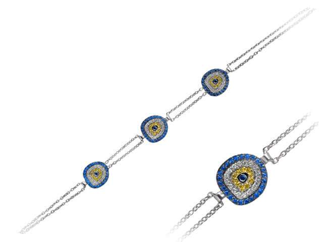 Diamant dreifaches Nazar Armband 585er 14K Weißgold - handgefertigter Diamantschmuck aus Feingold | Sirius Diamant