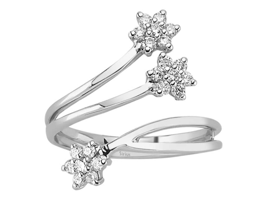 0,32 Karat Diamant Triade Blumen Ring in 14 K Weißgold - handgefertigter Diamantschmuck aus Feingold | Sirius Diamant