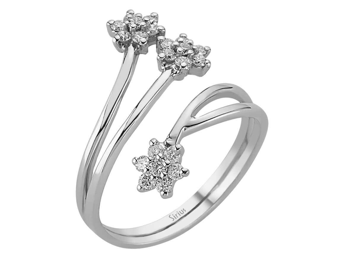 0,32 Karat Diamant Triade Blumen Ring in 14 K Weißgold - handgefertigter Diamantschmuck aus Feingold | Sirius Diamant