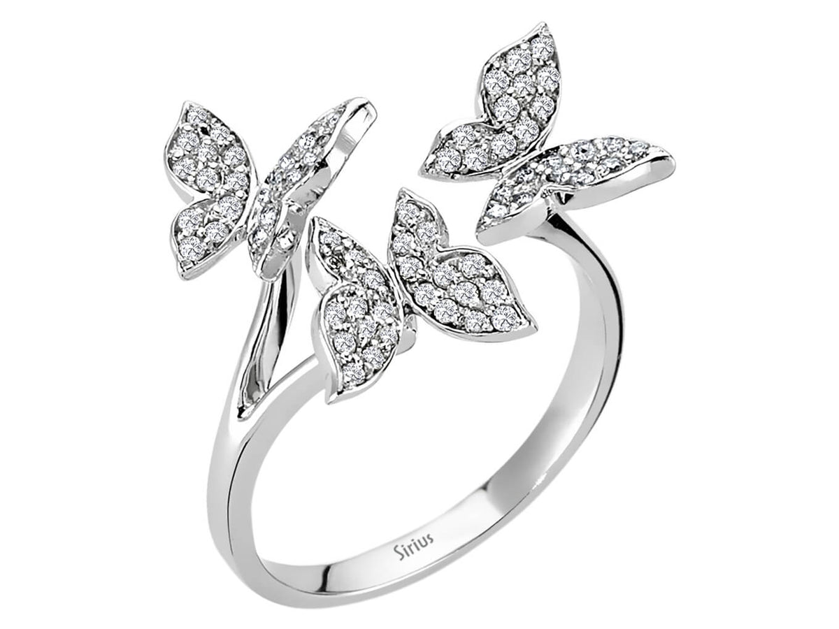 Diamant Schmetterling Ring in 585er 14 Karat Weißgold - handgefertigter Diamantschmuck aus Feingold | Sirius Diamant