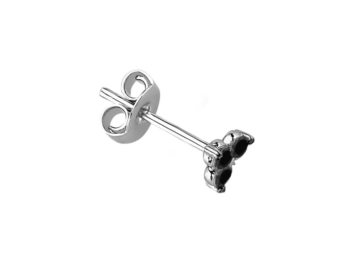 Black diamond men's stud earrings in 585 14K white gold Tria 3-stone triangle