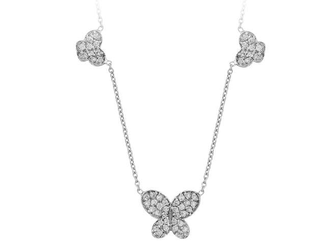 Diamond Triad Butterfly Necklace in 14 K White Gold