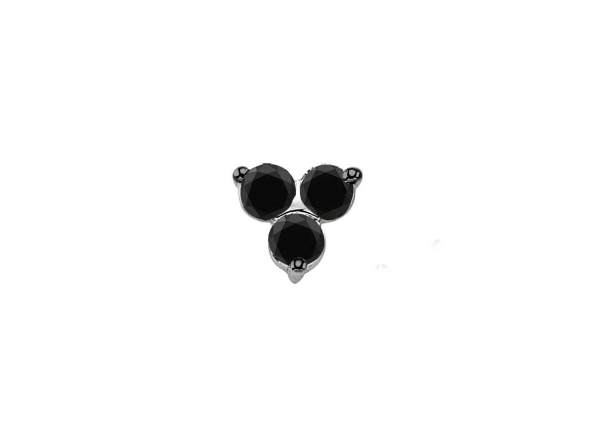 Black diamond men's stud earrings in 585 14K white gold Tria 3-stone triangle