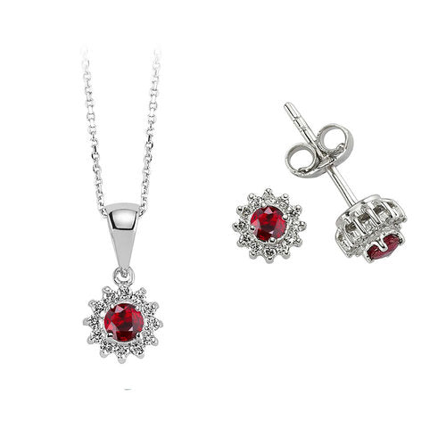 Diamant und Rubin Schmuckset in 333er 8 Karat Weißgold – handgefertigter Diamantschmuck aus Feingold | Sirius Diamant