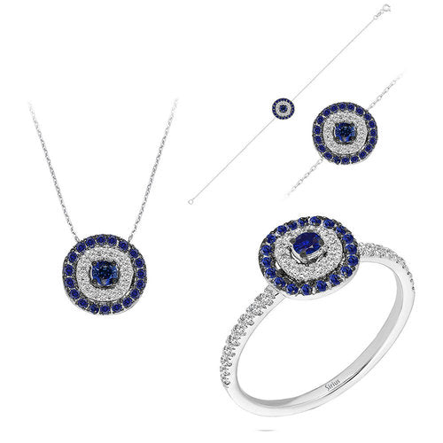 Diamant und Saphir Ikone Schmuckset in 585er 14 Karat Weißgold – handgefertigter Diamantschmuck aus Feingold | Sirius Diamant