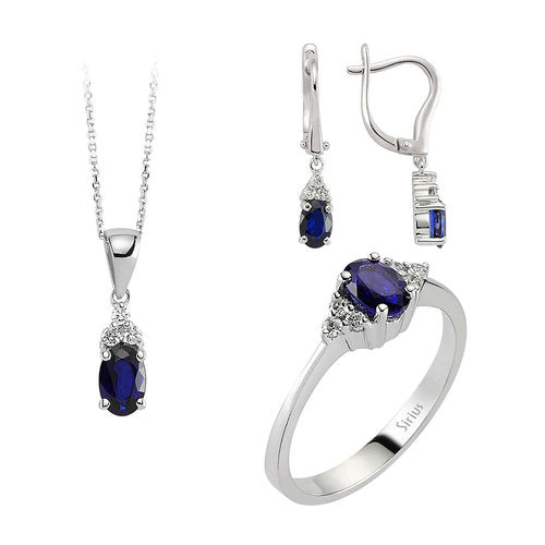 Diamant und Oval Schliff Saphir Schmuckset in 8 K