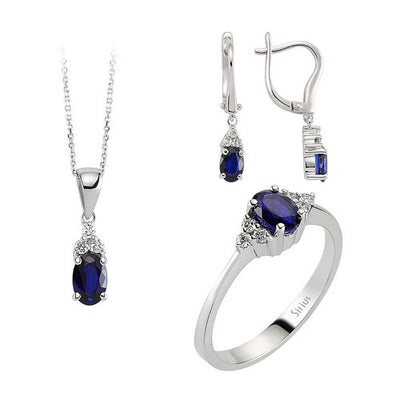 Diamant und Oval Schliff Saphir Schmuckset in 8 K