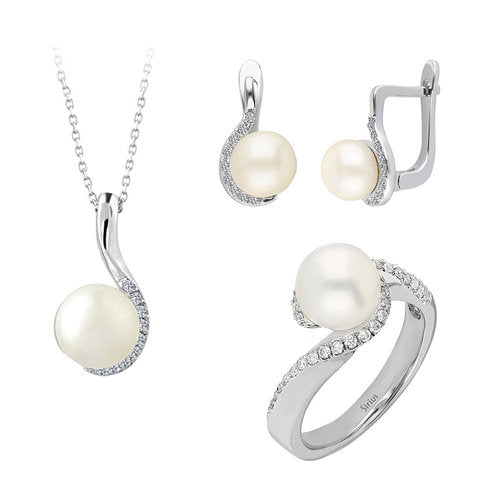 Diamant und Perle Schmuckset in 14 K Weißgold – handgefertigter Diamantschmuck aus Feingold | Sirius Diamant