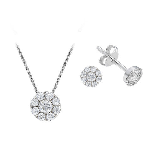 Diamant Solitaire Effekt Schmuckset in 333er 8 Karat Weißgold – handgefertigter Diamantschmuck aus Feingold | Sirius Diamant