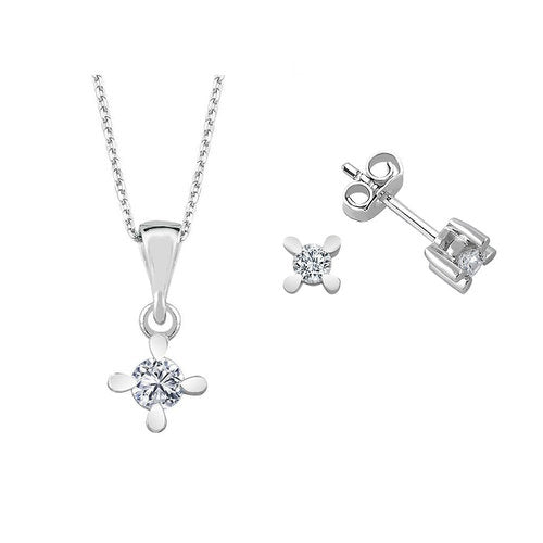 Diamant Solitaire Schmuckset in 585er 14 Karat Weißgold – handgefertigter Diamantschmuck aus Feingold | Sirius Diamant