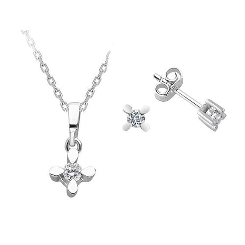 Diamant Solitaire Schmuckset in 585er 14 Karat Weißgold – handgefertigter Diamantschmuck aus Feingold | Sirius Diamant