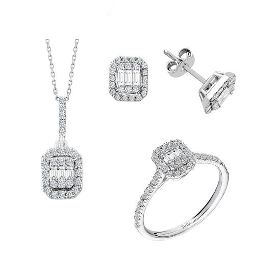 F Farbe Baguette Diamant Schmuckset in 585er 14 Karat Weißgold – handgefertigter Diamantschmuck aus Feingold | Sirius Diamant