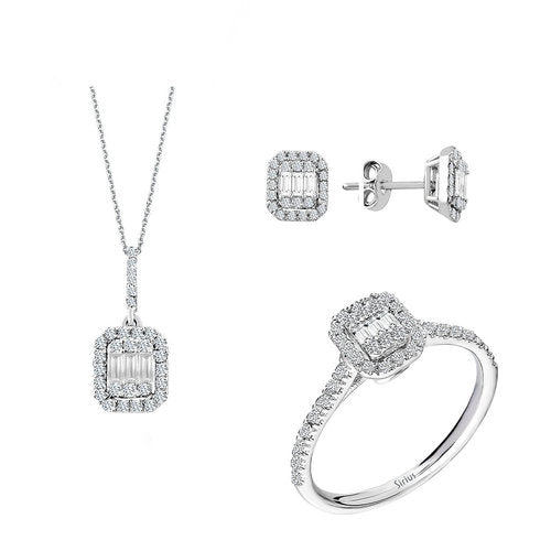 F Farbe Baguette Diamant Schmuckset in 585er 14 Karat Weißgold – handgefertigter Diamantschmuck aus Feingold | Sirius Diamant