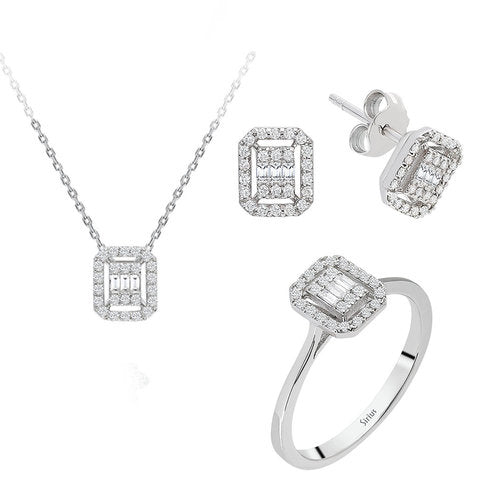 F Farbe Baguette Diamant Schmuckset in 333er 8 Karat Weißgold – handgefertigter Diamantschmuck aus Feingold | Sirius Diamant