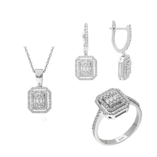 F Farbe Baguette Diamant Schmuckset in 585er 14 Karat Weißgold – handgefertigter Diamantschmuck aus Feingold | Sirius Diamant