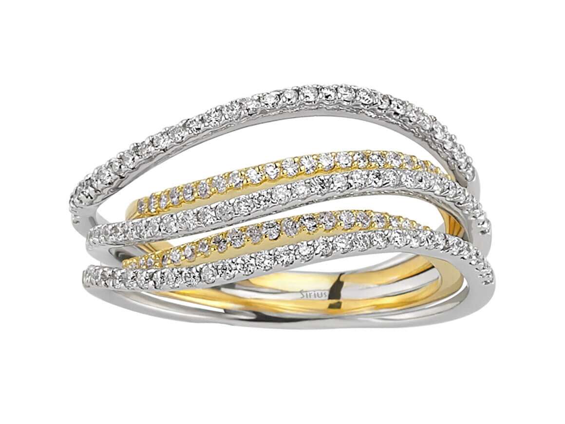 0.83 total carat diamond five-row alliance in 14-carat yellow and white gold