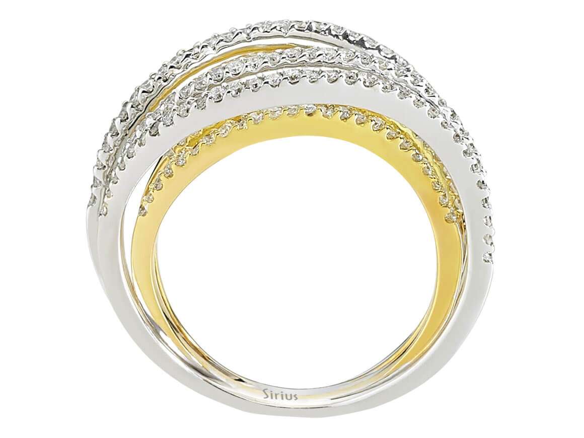 0.83 total carat diamond five-row alliance in 14-carat yellow and white gold