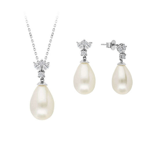 Marquise Diamant und Perle Schmuckset in 585er 14 Karat Weißgold – handgefertigter Diamantschmuck aus Feingold | Sirius Diamant