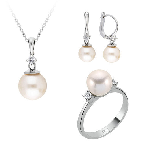 Parure de bijoux en diamant et perle en or blanc 14 carats