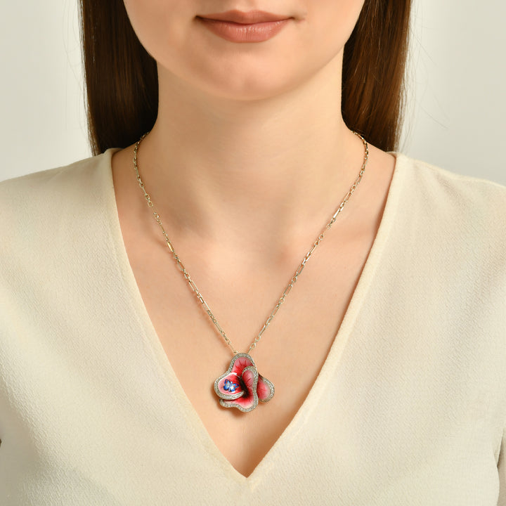 Rose Veilchen Halskette - Handbemalt - Mikromalerei & Edelsteine – handgefertigter Diamantschmuck aus Feingold | Sirius Diamant