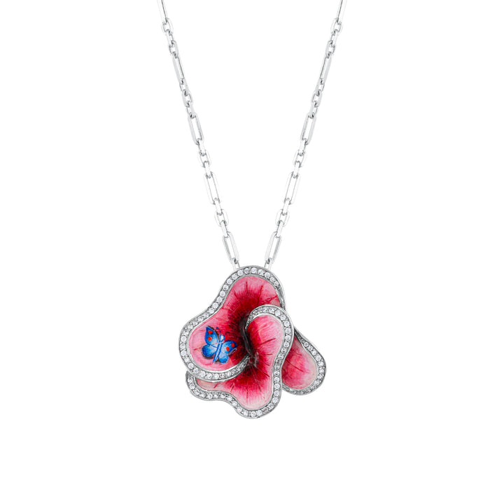 Rose Veilchen Halskette - Handbemalt - Mikromalerei & Edelsteine – handgefertigter Diamantschmuck aus Feingold | Sirius Diamant