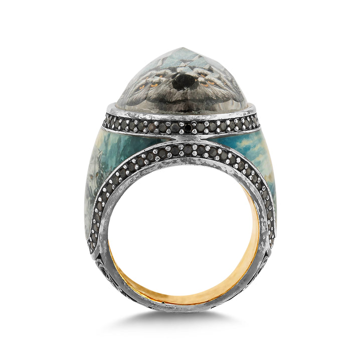 Grauer Wolf Siegelring - handgefertigter Diamantschmuck aus Feingold | Sirius Diamant