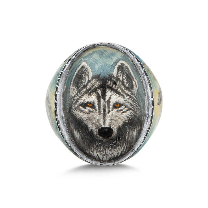 Grauer Wolf Siegelring - handgefertigter Diamantschmuck aus Feingold | Sirius Diamant