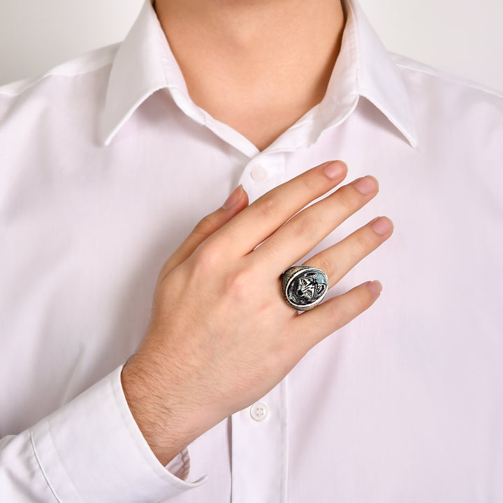 Bague Loup Siegelring avec Diamants Noirs Peinte à la Main | Sirius