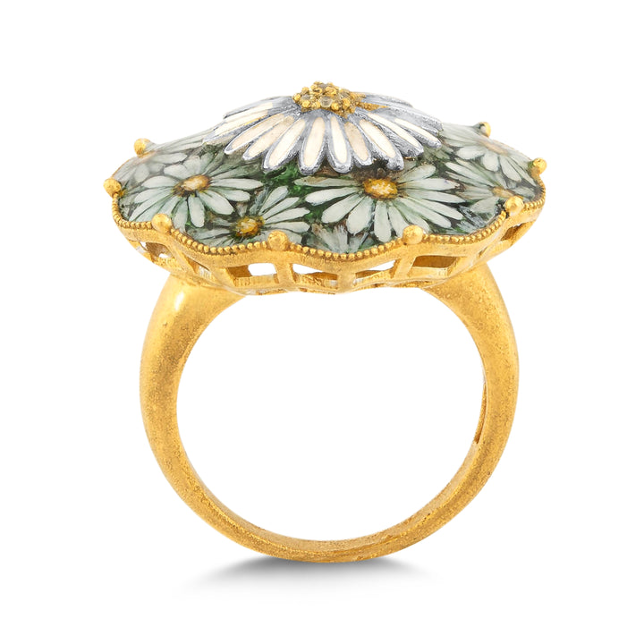 Gänseblümchen Ring Handbemalt - 24K Gold & Emaille | Sirius – handgefertigter Diamantschmuck aus Feingold | Sirius Diamant