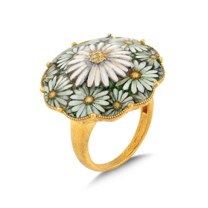 Gänseblümchen Ring Handbemalt - 24K Gold & Emaille | Sirius – handgefertigter Diamantschmuck aus Feingold | Sirius Diamant