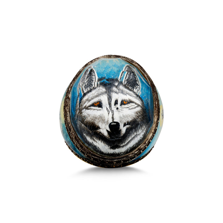 Schwarzer Diamant grauer Wolf Ring - handgefertigter Diamantschmuck aus Feingold | Sirius Diamant