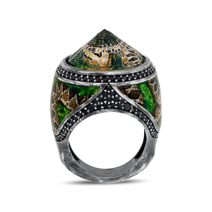 Bague Viper exclusive - Peinte à la main - Argent antique et diamants Siyah | Sirius Diamant