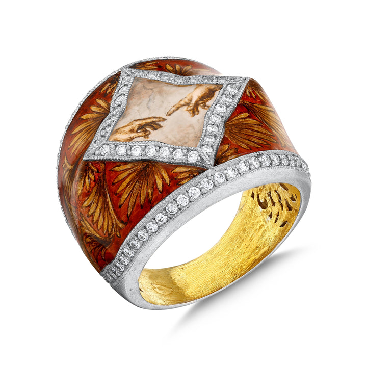 Erschaffung Adams Ring mit Diamanten Handbemalt | Sirius Diamant – handgefertigter Diamantschmuck aus Feingold | Sirius Diamant