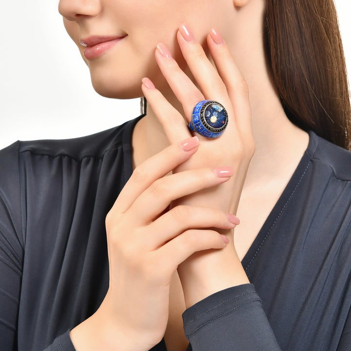 Chunky Sternzeichen Siegelring - Handbemalt - 24K Gold & Silber – handgefertigter Diamantschmuck aus Feingold | Sirius Diamant