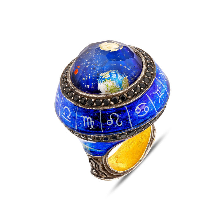 Chunky Sternzeichen Siegelring - Handbemalt - 24K Gold & Silber – handgefertigter Diamantschmuck aus Feingold | Sirius Diamant