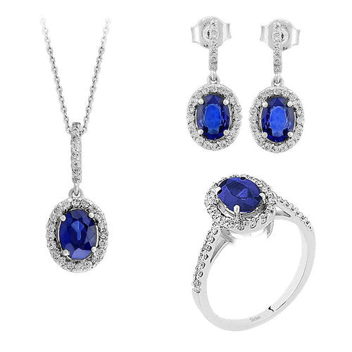 Saphir & Diamant Schmuckset in 585er 14K Weißgold