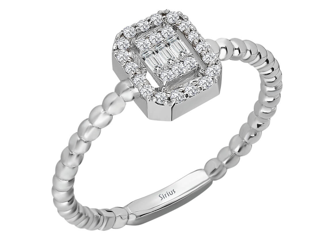 F Farbe 0,16 Carat Baguette Diamant Alba Ring - handgefertigter Diamantschmuck aus Feingold | Sirius Diamant