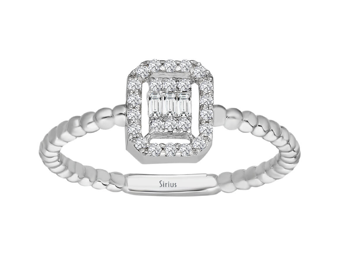 F Farbe 0,16 Carat Baguette Diamant Alba Ring - handgefertigter Diamantschmuck aus Feingold | Sirius Diamant