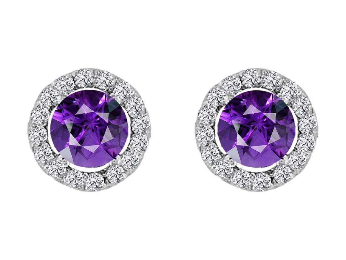 Diamond and amethyst stud earrings in 333 8 carat white gold