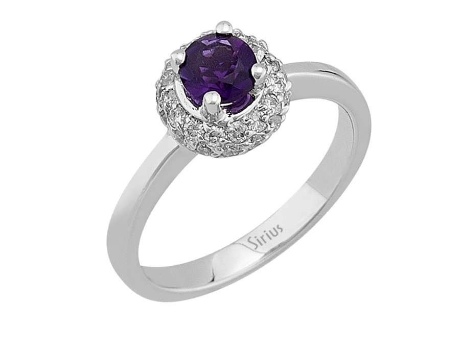 Diamond and amethyst ring in 14K white gold