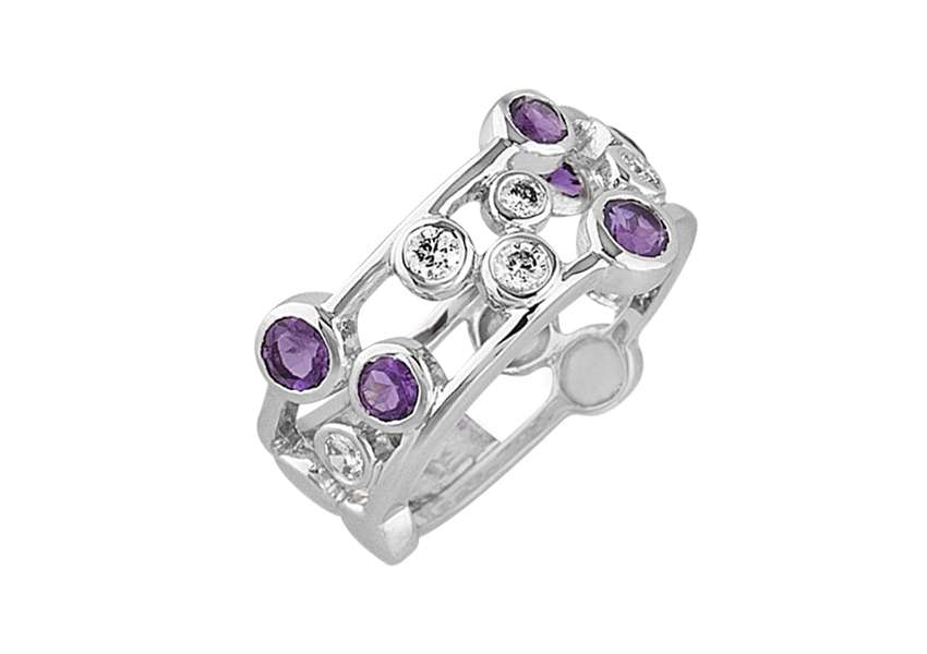 Diamond and amethyst ring in 14K white gold