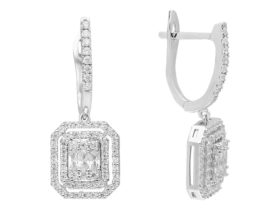 F Color 1.05 Carat Baguette Diamond Dangle Earrings