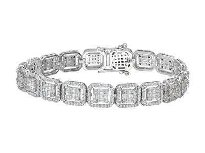 Bracelet tennis en or blanc 14 carats avec diamants baguettes d'un total de 3,57 carats 