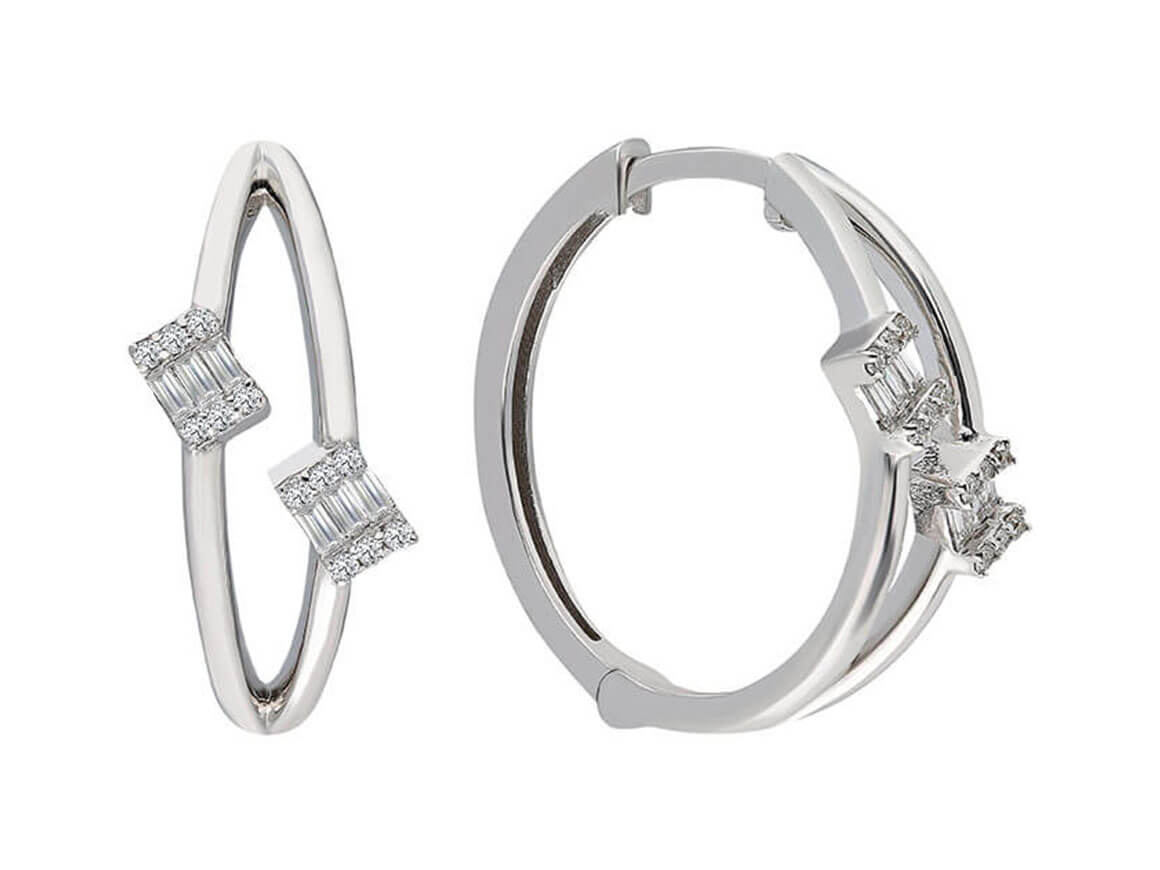 0,20 Carat Baguette Diamant Creolen in 585er 14 Karat Weißgold - handgefertigter Diamantschmuck aus Feingold | Sirius Diamant