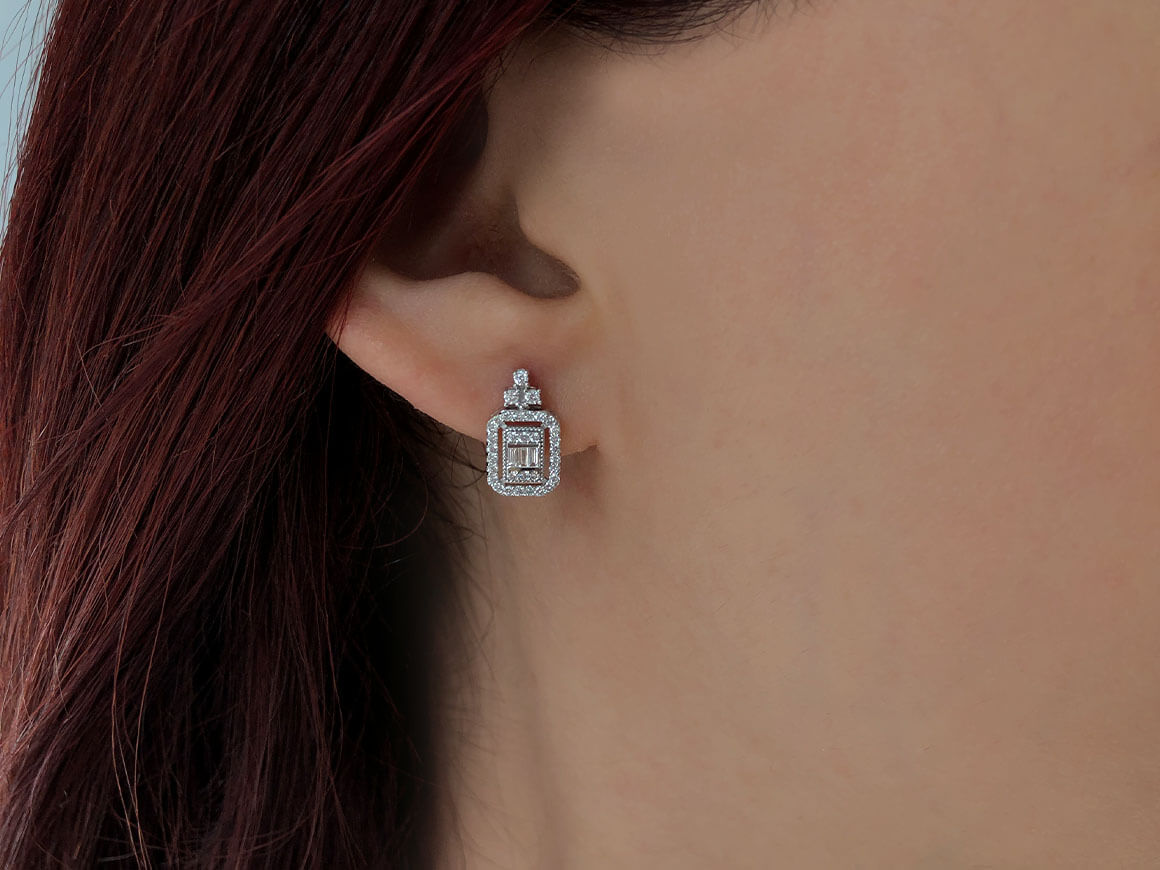 Baguette Diamant Lichtweg Ohrringe - handgefertigter Diamantschmuck aus Feingold | Sirius Diamant