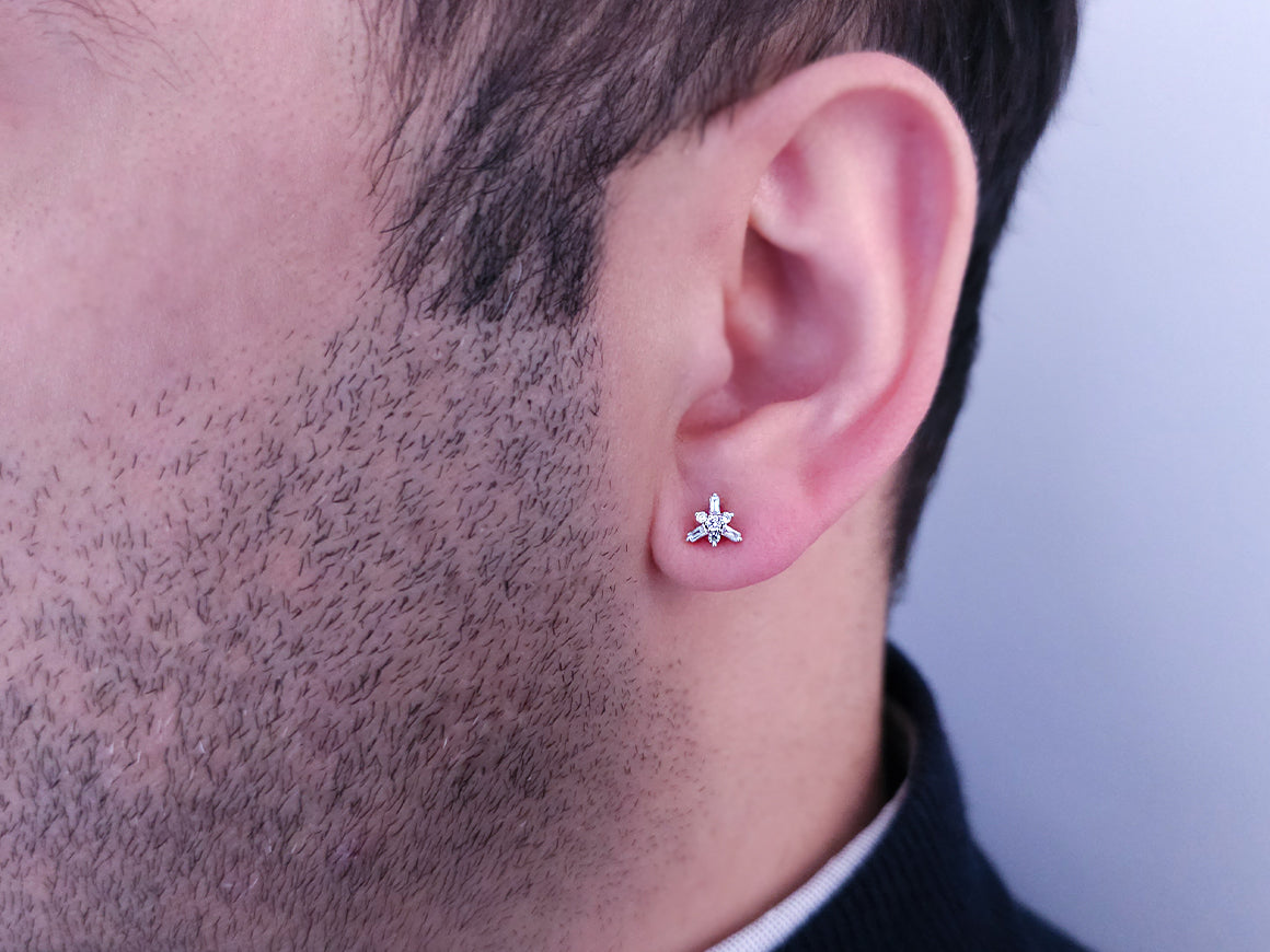 Sternenlicht Herrenohrringe mit Baguette-Diamanten – handgefertigter Diamantschmuck aus Feingold | Sirius Diamant