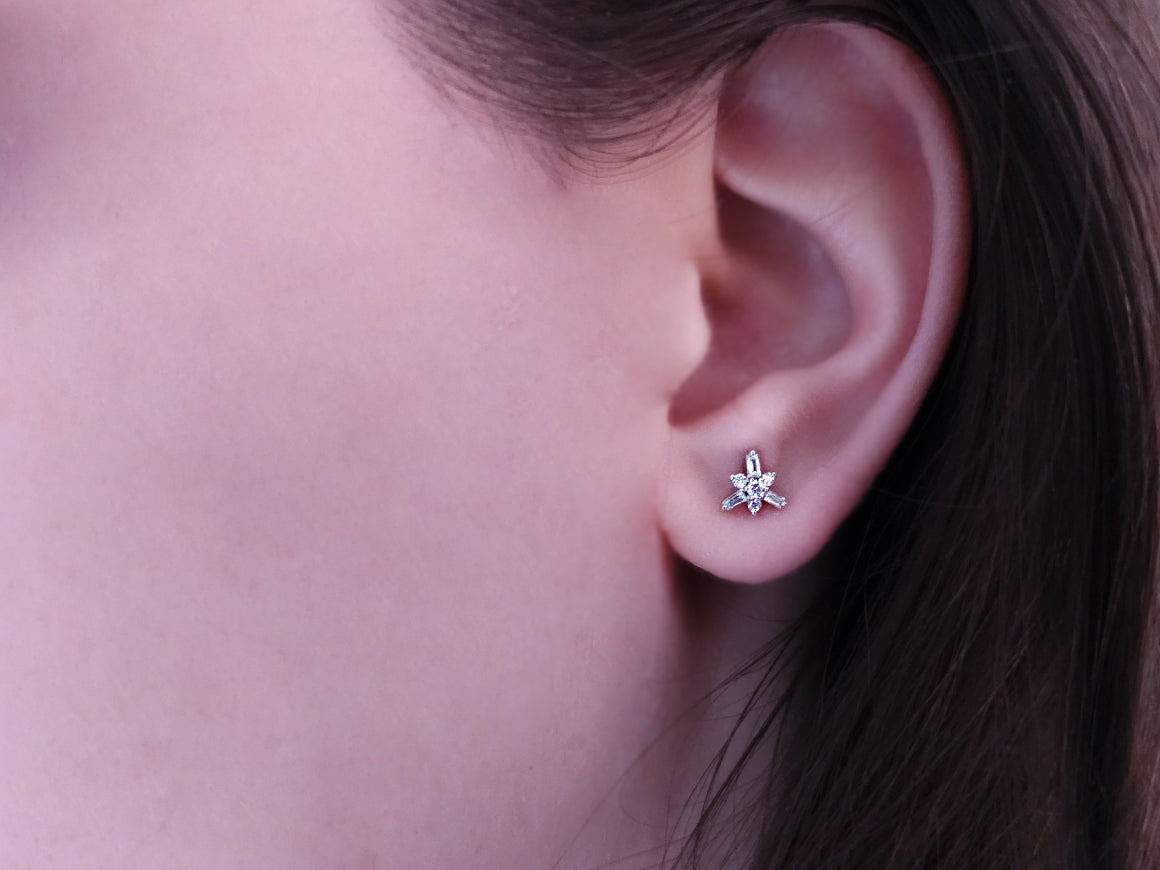 Sternenlicht Ohrringe mit Baguette-Diamanten - handgefertigter Diamantschmuck aus Feingold | Sirius Diamant