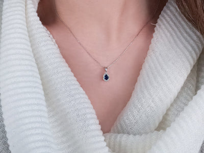 Baguette diamond and drop sapphire necklace