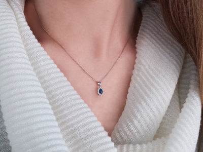 Baguette diamond and drop sapphire necklace